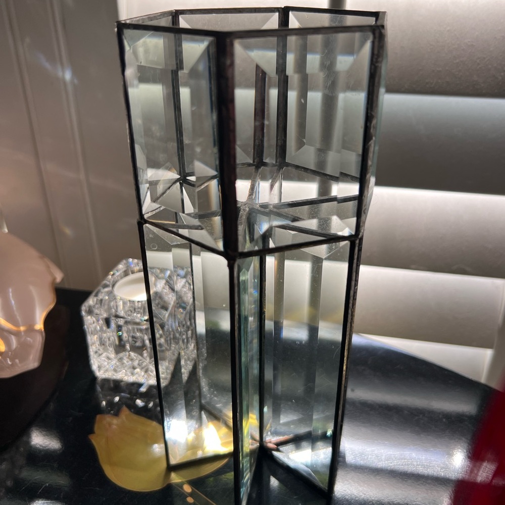 Vintage Beveled Glass Handmade Candle Holder in excellent condition
